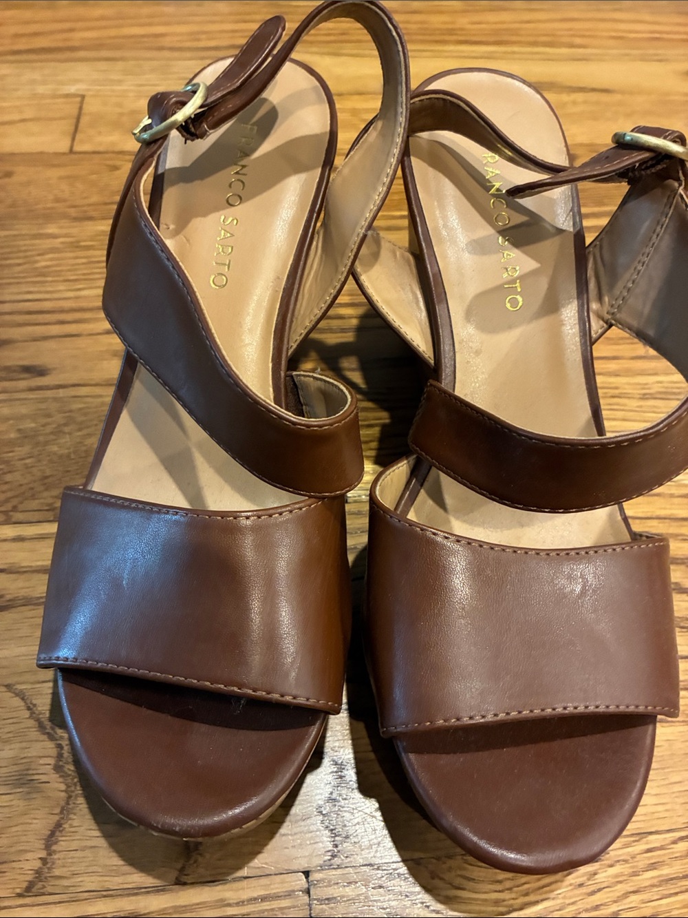 Franco Sarto Cognac Leather Strap Slingback Heels